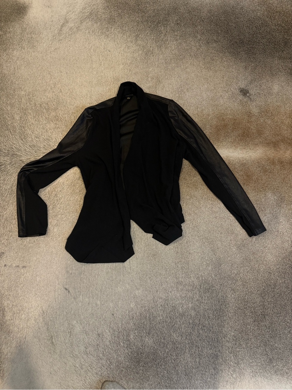 Shinestar Black Open-Front Jacket with Faux Leather Sleeves